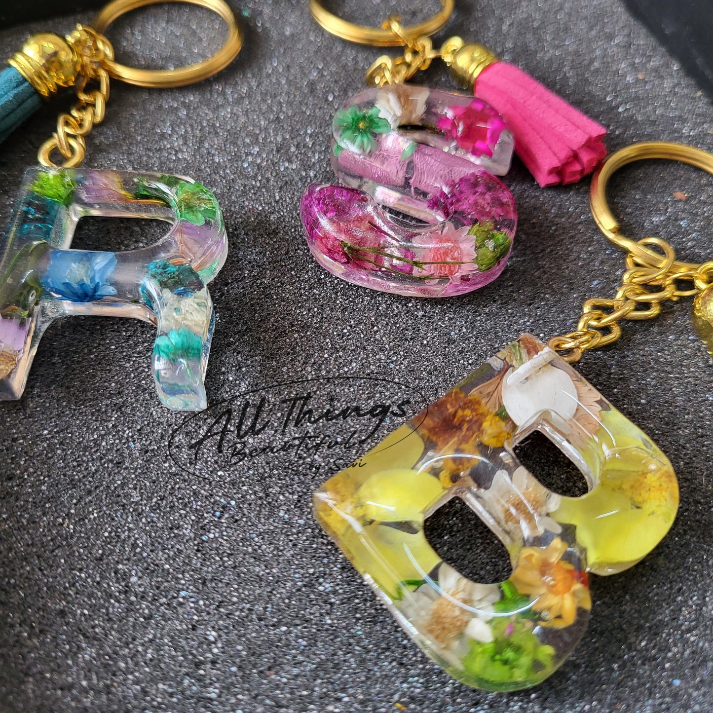 Floral/Ocean inspired Alphabet Keychain